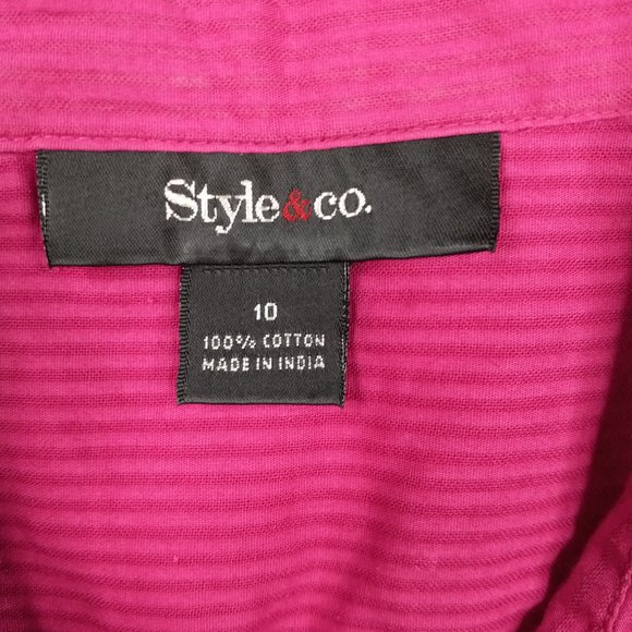Style & Co 10 Button Front Short Sleeve Shirt Pink Pinstripe - Picture 3 of 6